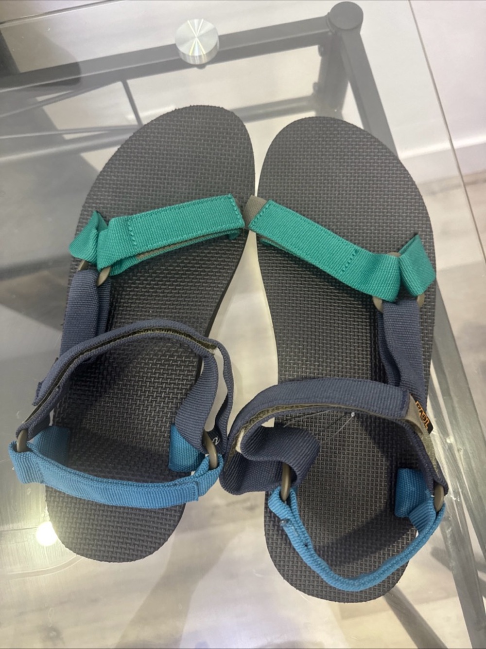 Teva Men's Gray Footbed Sandals with Teal & Blue Straps